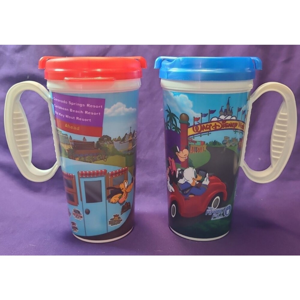 Disney World Parks Vintage 16 oz Travel Mug/Lid Lot of 2 Rapid Refills Mickey RB